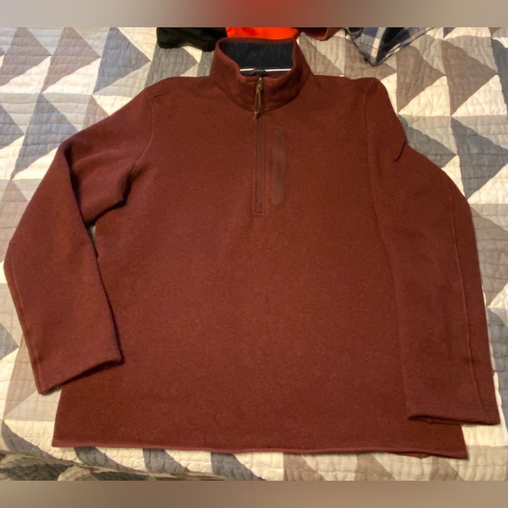 Lands’ End Men’s Quarter Zip Fleece Sweater with Front Zipper Pocket